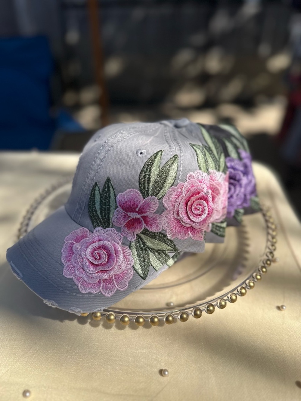 Lavender Floral Embroidered Baseball Cap - Pink & Purple Flowers
